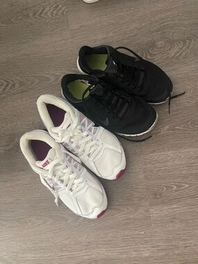 Nike Women's Black Running Shoes & White Sneakers with Pink Accents